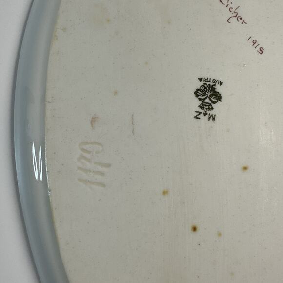 Vintage MZ Austria Dish & Creamer Set With Purple and Blue Hand Painted Flowers - Picture 6 of 10